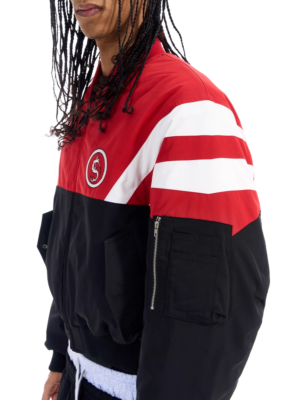 BLIND NO PLAN Contrast Color Sports Bomber Jacket