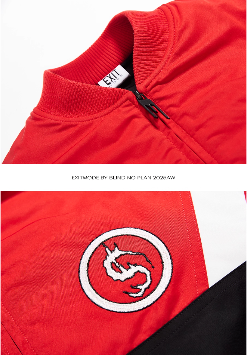 BLIND NO PLAN Contrast Color Sports Bomber Jacket