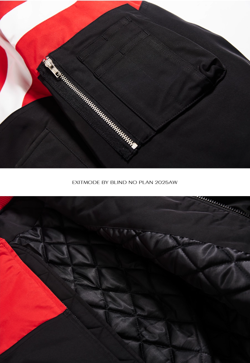 BLIND NO PLAN Contrast Color Sports Bomber Jacket