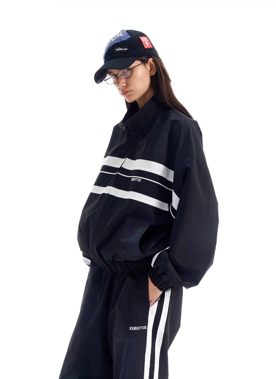 BLIND NO PLAN Color Block Windproof Sport Track Jacket