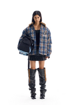 BLIND NO PLAN Fur Collar Plaid Padded Shirt Jacket