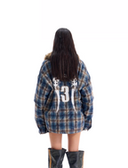 BLIND NO PLAN Fur Collar Plaid Padded Shirt Jacket