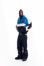 BLIND NO PLAN Color Block Embroidered Racing Leather Jacket