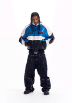 BLIND NO PLAN Color Block Embroidered Racing Leather Jacket