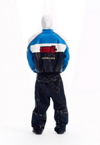 BLIND NO PLAN Color Block Embroidered Racing Leather Jacket