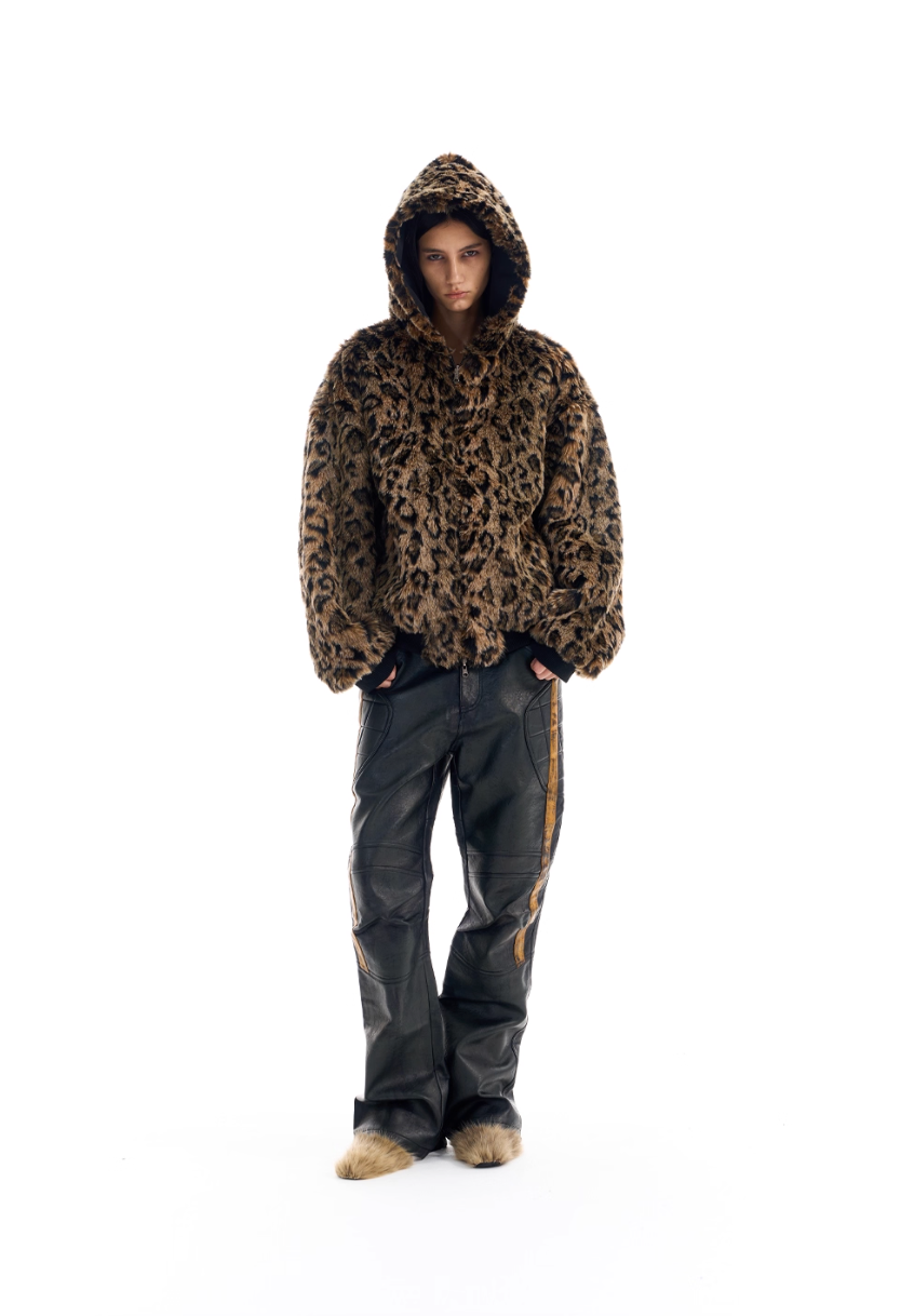 BLIND NO PLAN Reversible Leopard Fur Padded Bomber Jacket