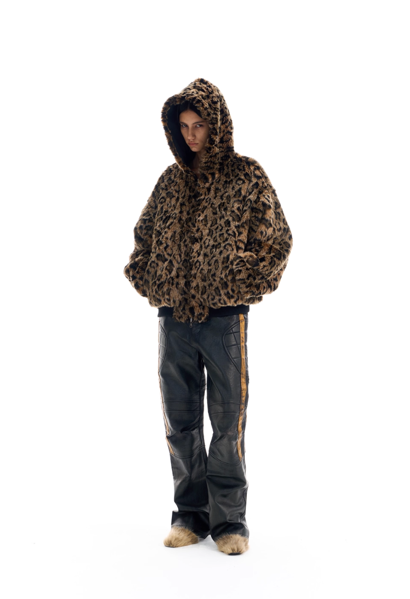 BLIND NO PLAN Reversible Leopard Fur Padded Bomber Jacket