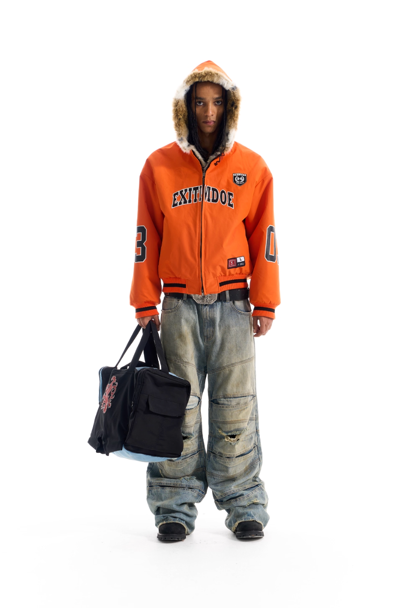 BLIND NO PLAN Reversible Leopard Fur Padded Bomber Jacket