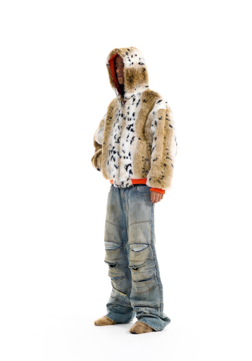 BLIND NO PLAN Reversible Leopard Fur Padded Bomber Jacket