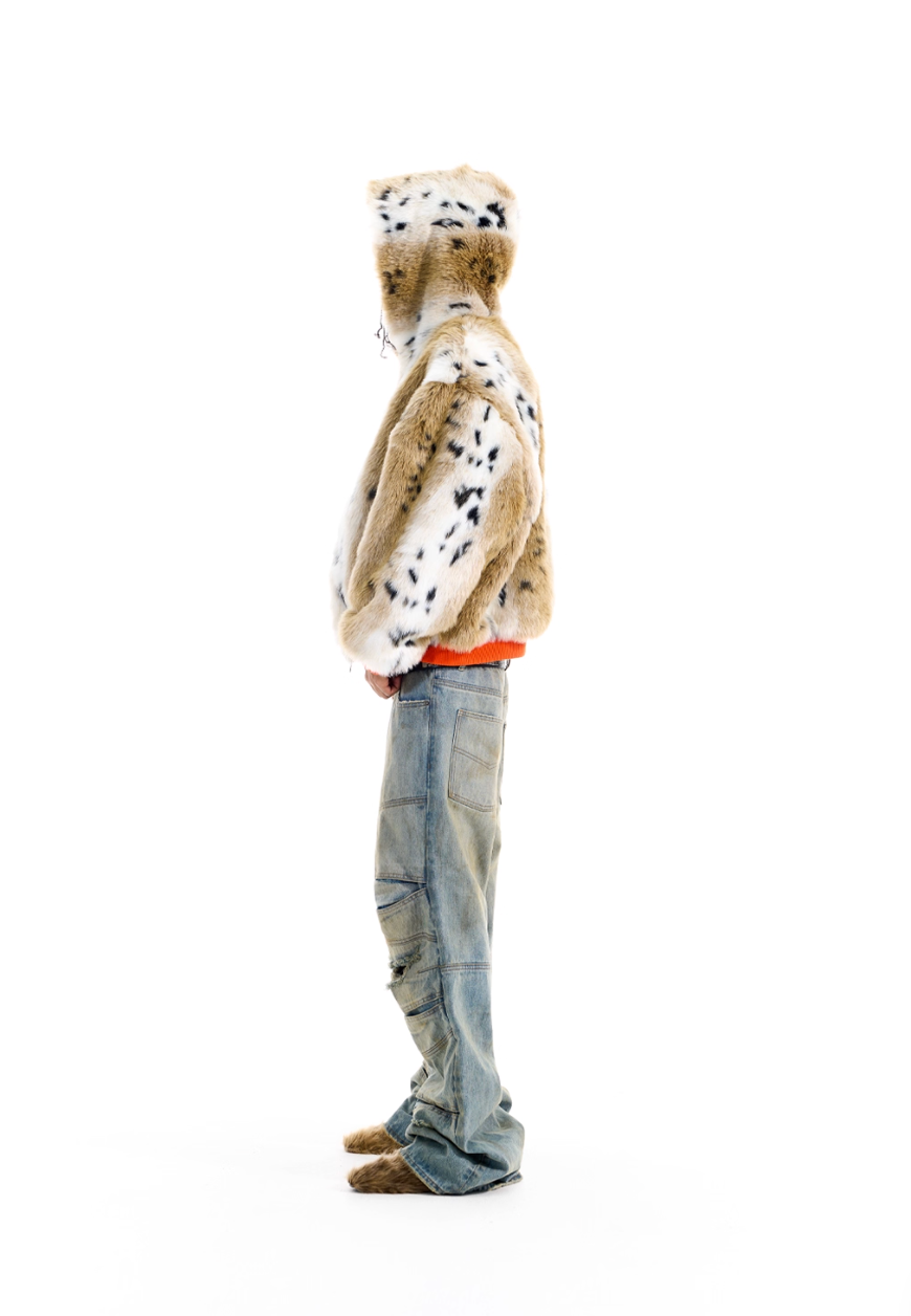 BLIND NO PLAN Reversible Leopard Fur Padded Bomber Jacket