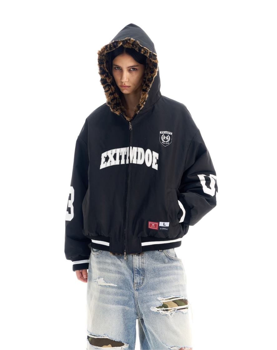 BLIND NO PLAN Reversible Leopard Fur Padded Bomber Jacket