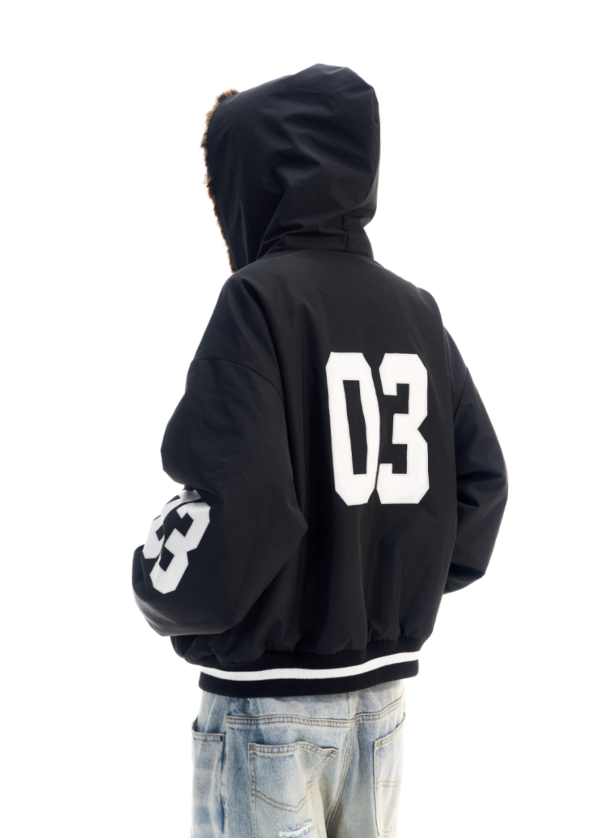 BLIND NO PLAN Reversible Leopard Fur Padded Bomber Jacket