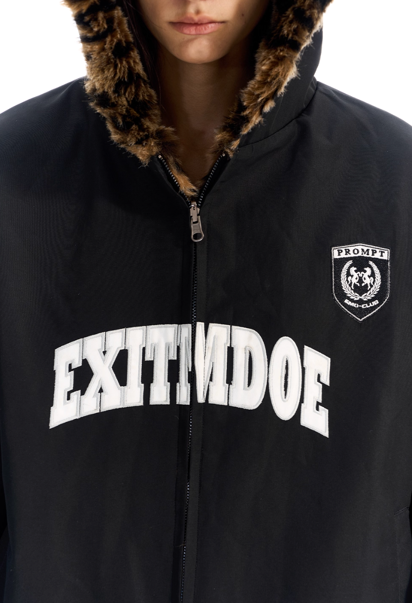 BLIND NO PLAN Reversible Leopard Fur Padded Bomber Jacket