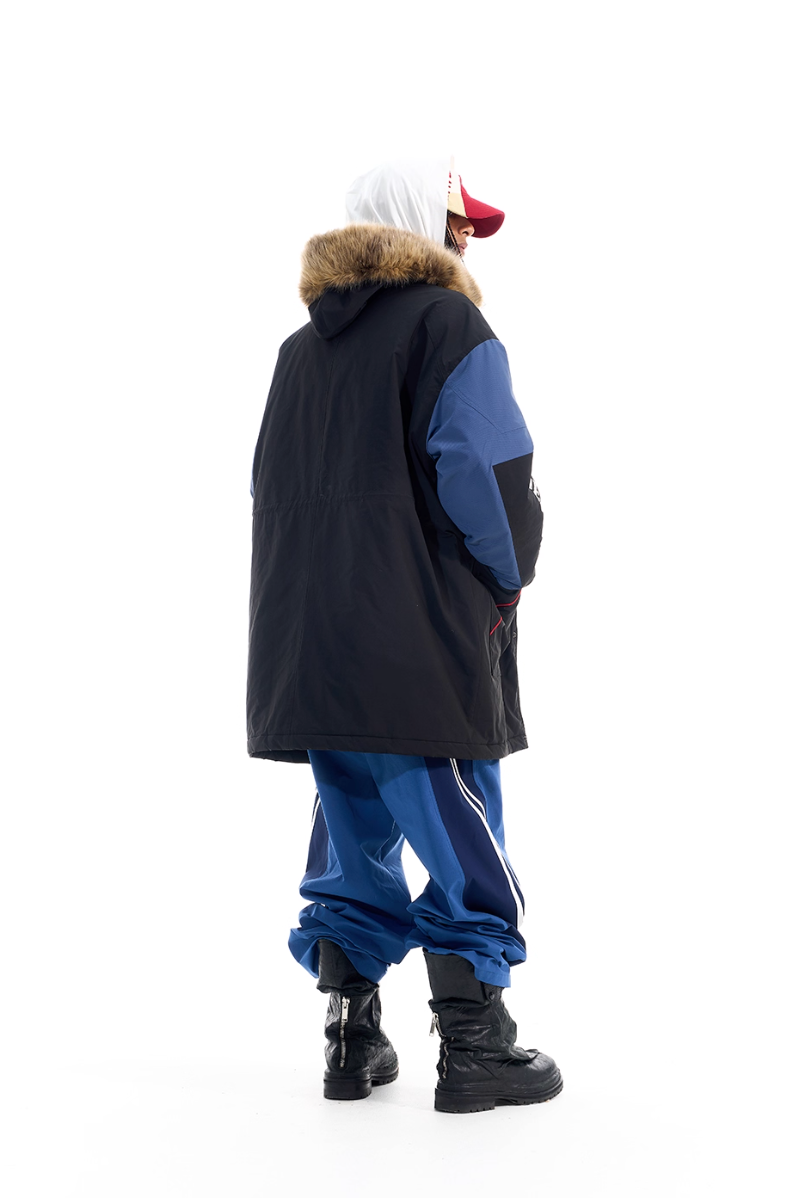 BLIND NO PLAN Color Block Fur Collar Coat