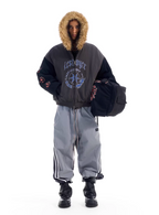BLIND NO PLAN Color Block Fur Hood Padded Jacket