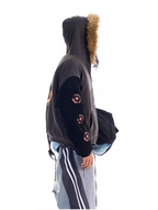 BLIND NO PLAN Color Block Fur Hood Padded Jacket