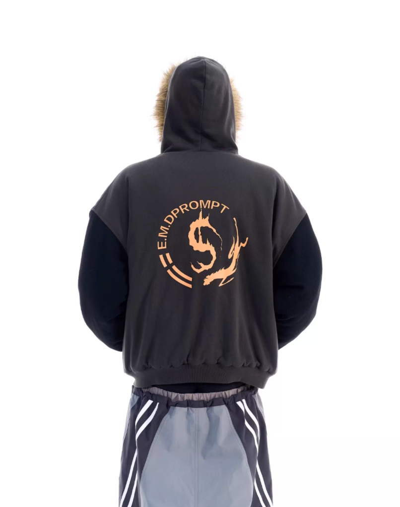 BLIND NO PLAN Color Block Fur Hood Padded Jacket