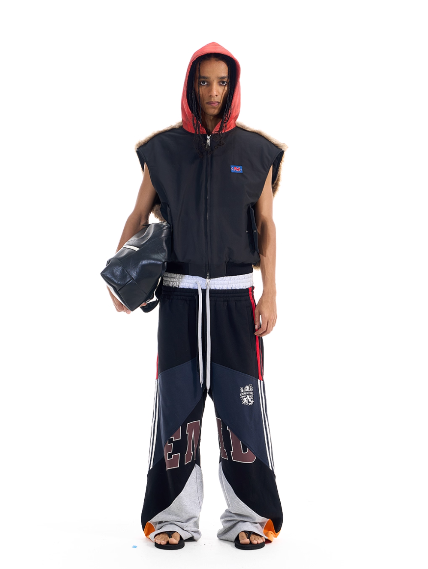 BLIND NO PLAN Patchwork Fur Hooded Vest