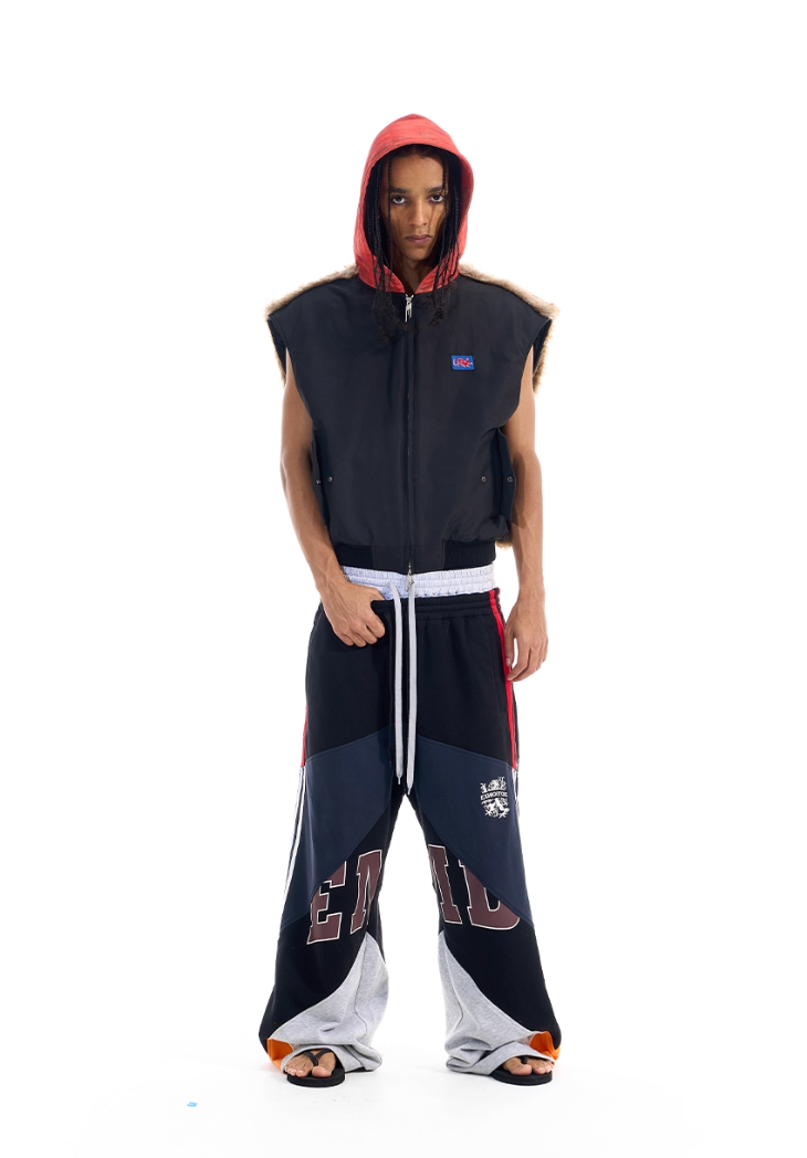 BLIND NO PLAN Patchwork Fur Hooded Vest