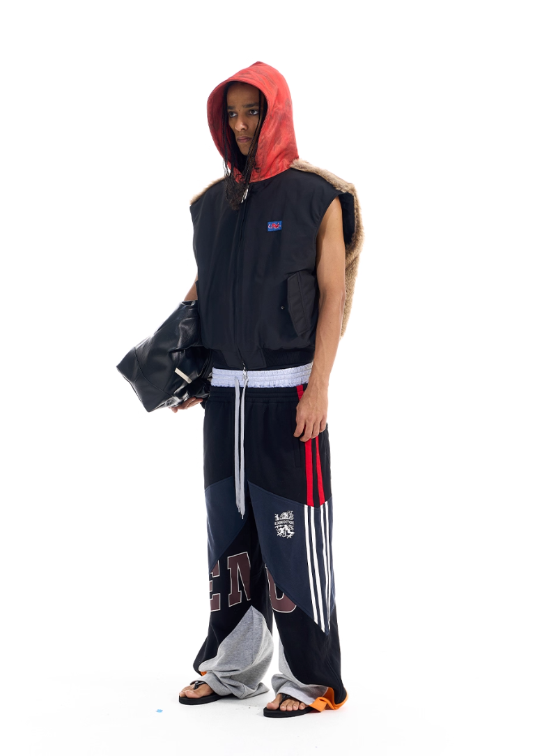 BLIND NO PLAN Patchwork Fur Hooded Vest