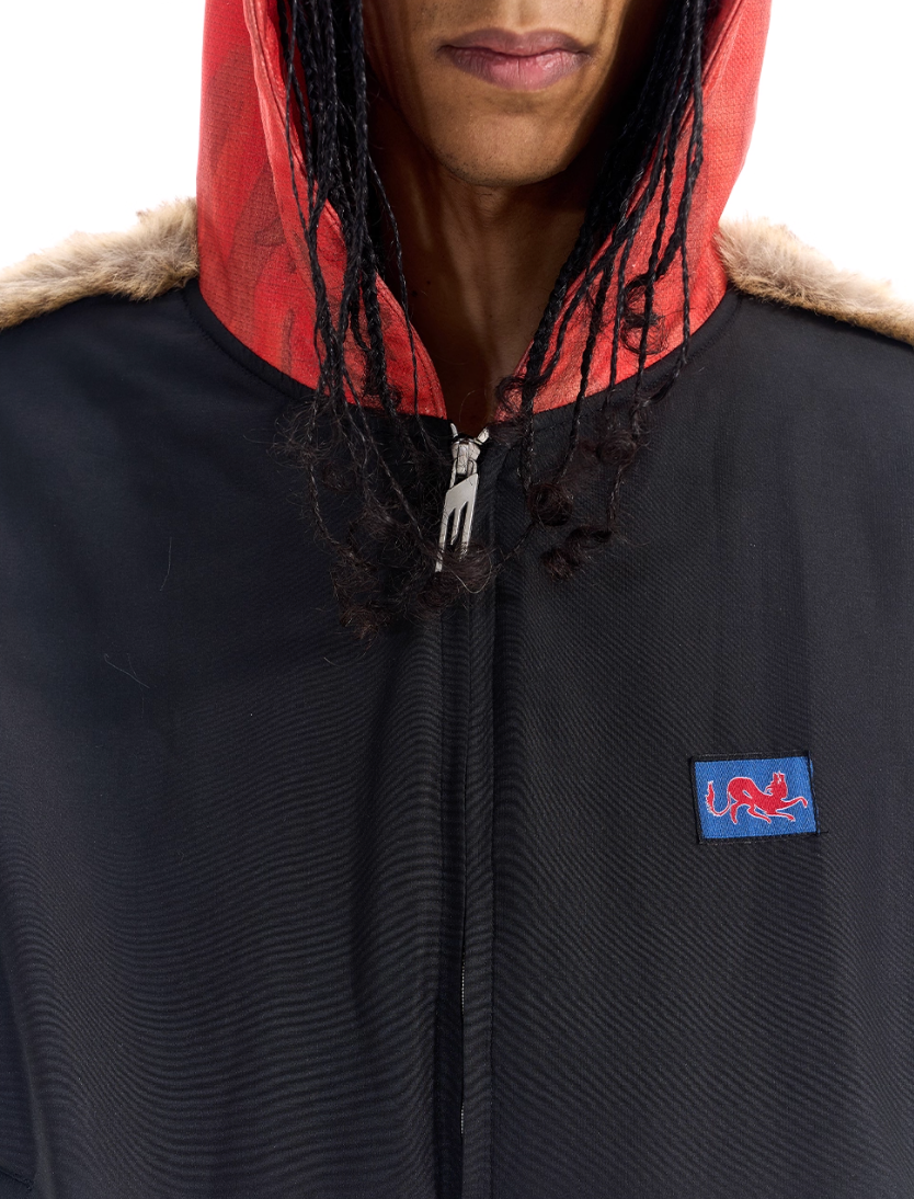 BLIND NO PLAN Patchwork Fur Hooded Vest