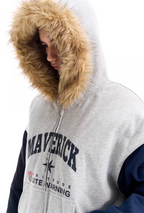 BLIND NO PLAN Gray Color Block Fur Hood Padded Jacket