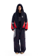 BLIND NO PLAN Quilted Color Block Hooded Bomber Jacket