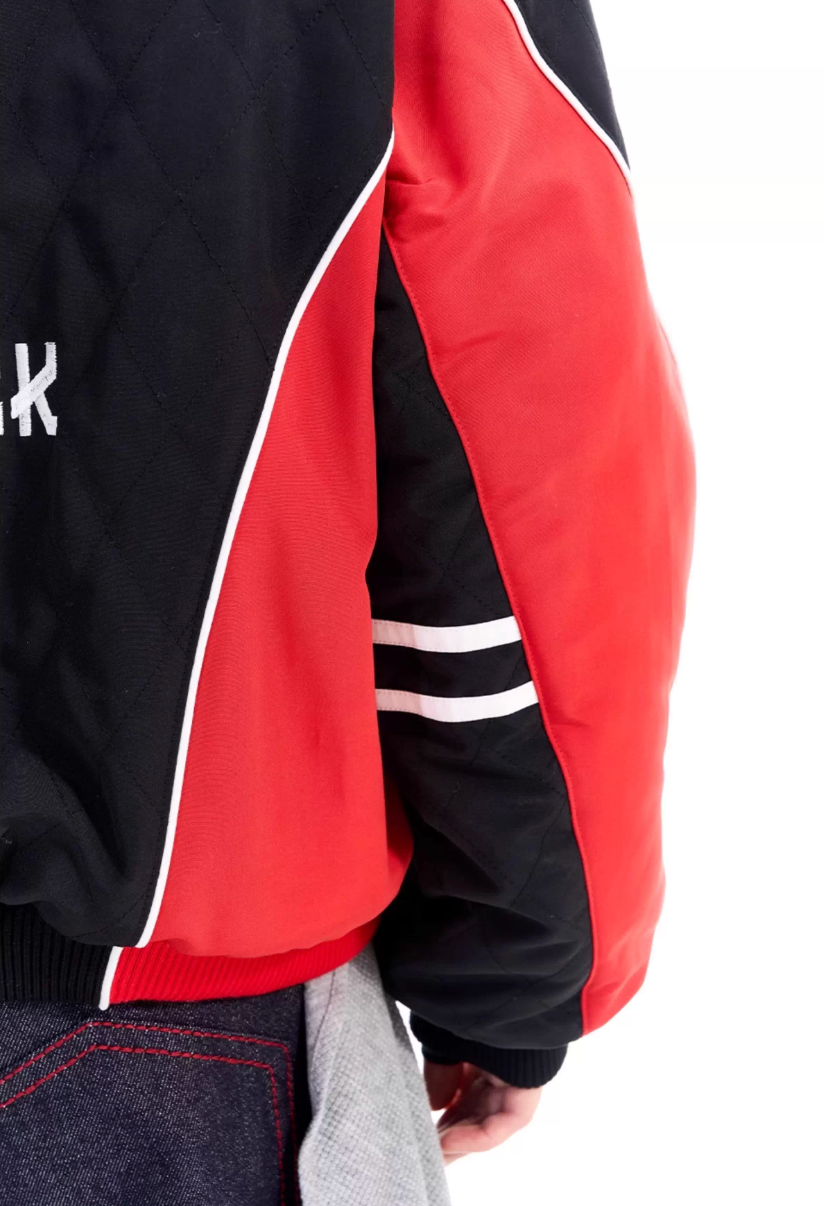 BLIND NO PLAN Quilted Color Block Hooded Bomber Jacket