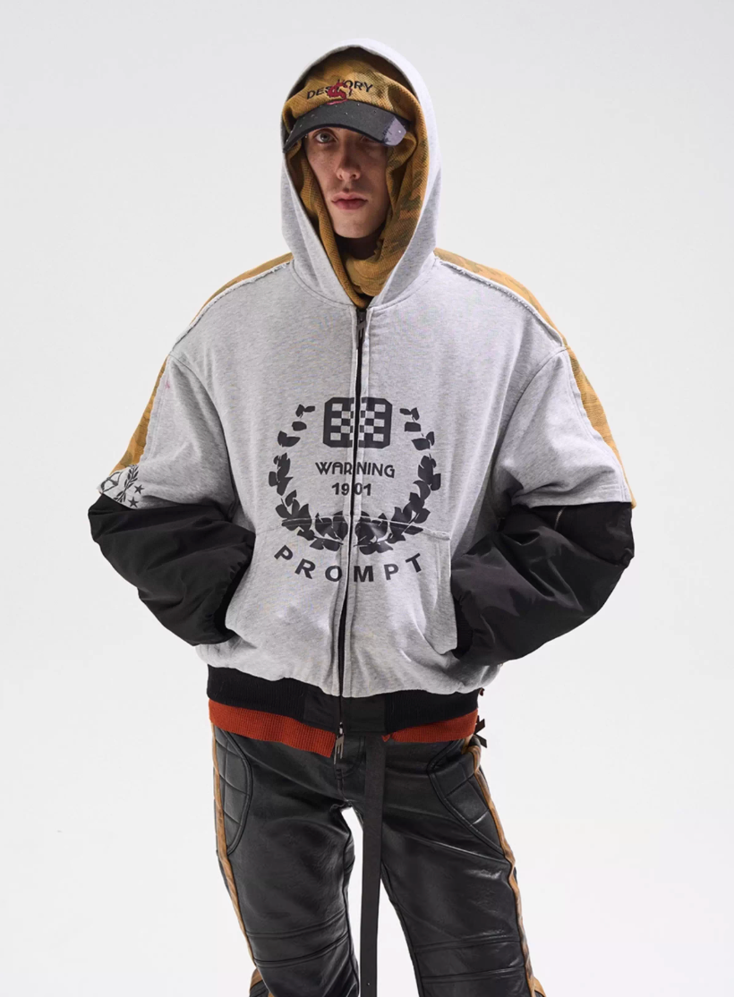 BLIND NO PLAN Reconstructed Patchwork Camouflage Padded MA-1 Jacket