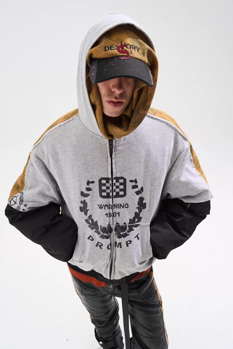 BLIND NO PLAN Reconstructed Patchwork Camouflage Padded MA-1 Jacket