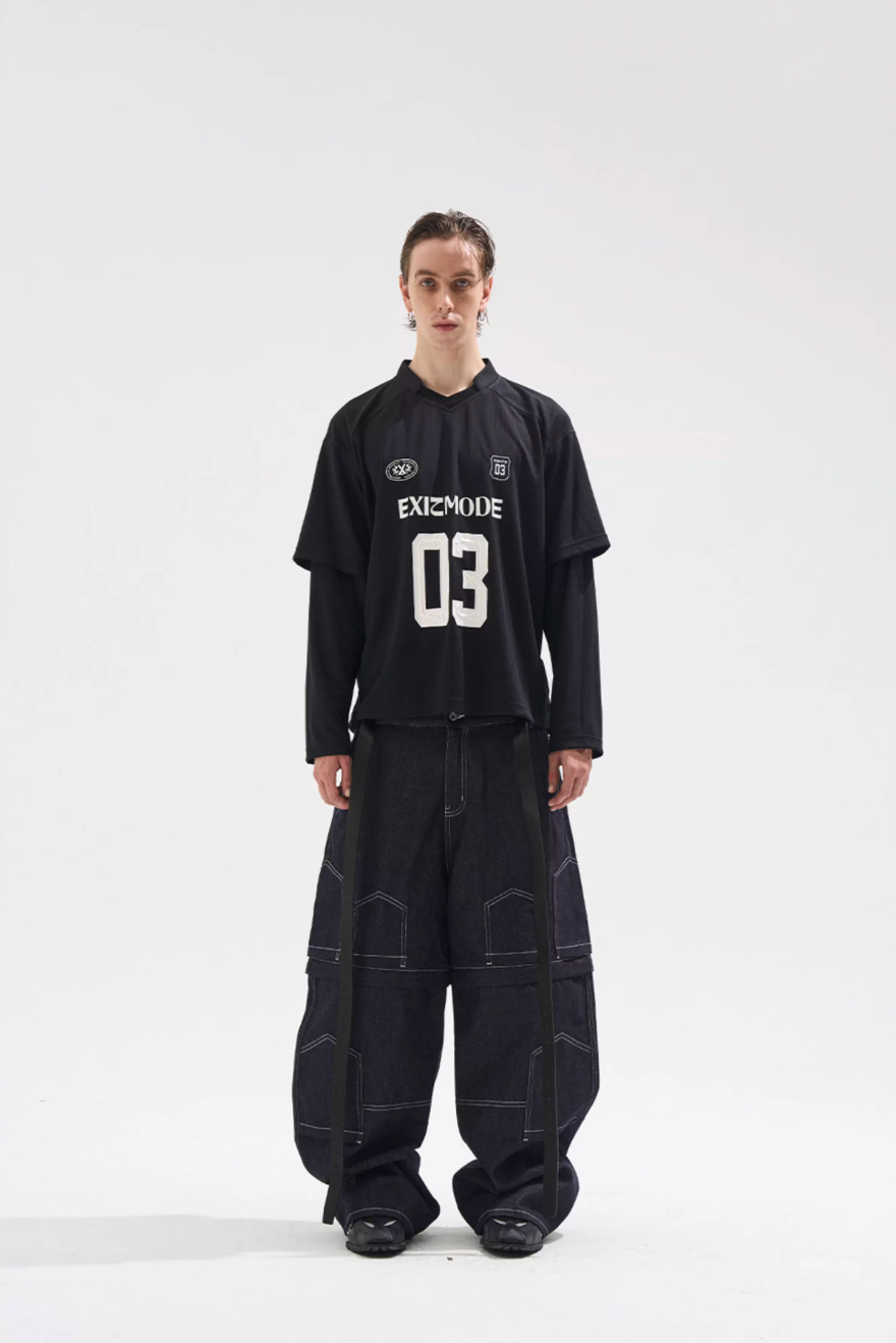 BLIND NO PLAN Layered Striped Long Sleeve Jersey