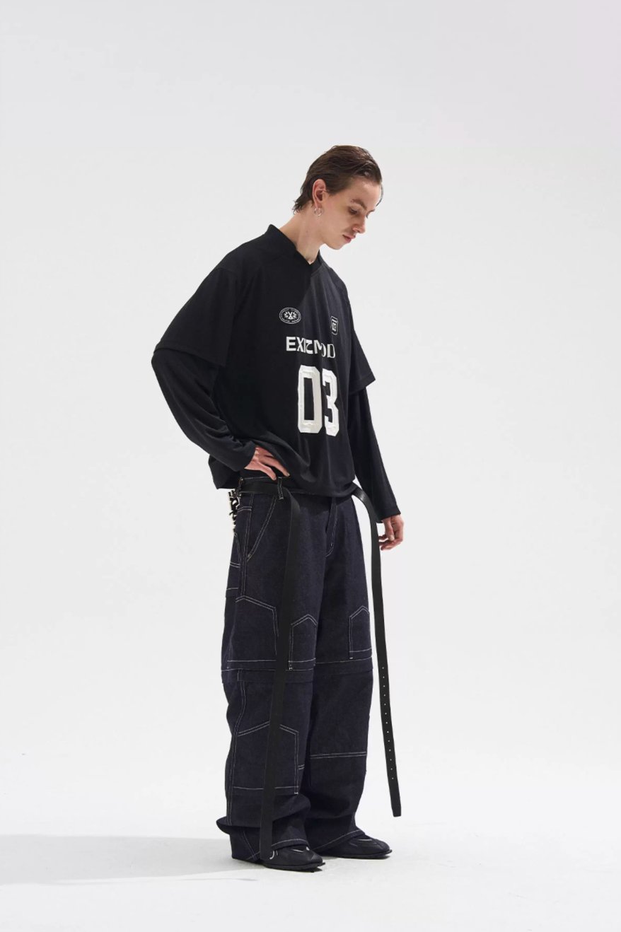 BLIND NO PLAN Layered Striped Long Sleeve Jersey