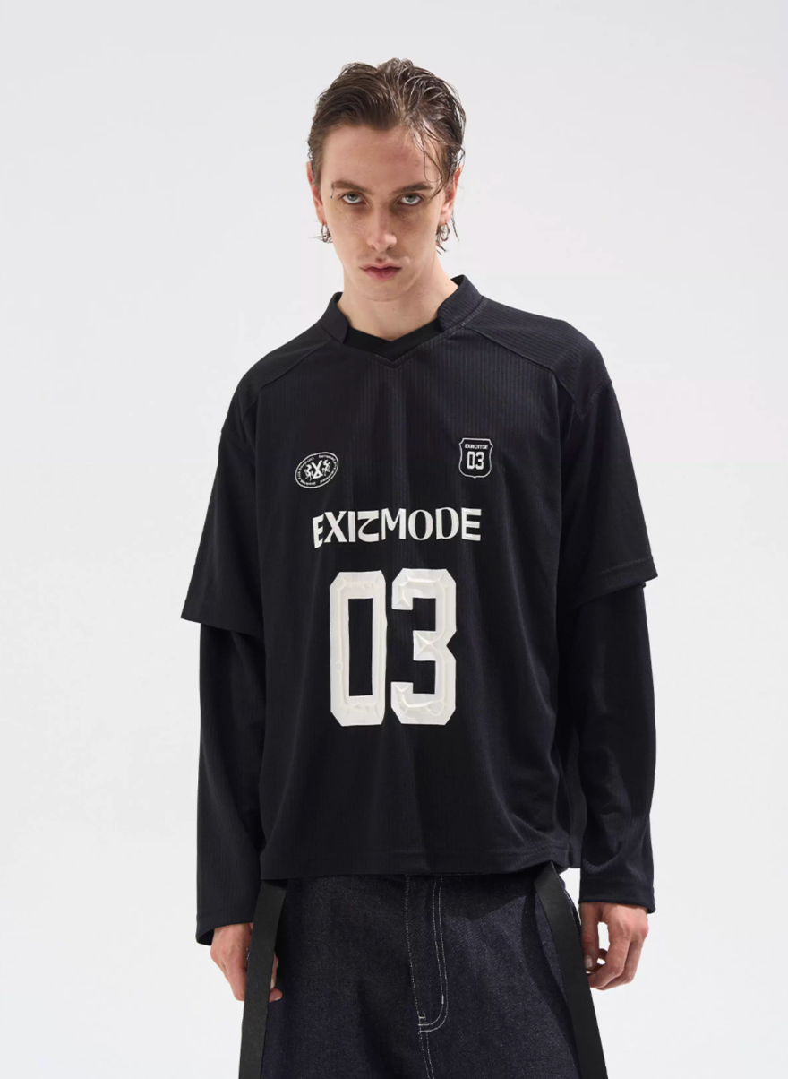BLIND NO PLAN Layered Striped Long Sleeve Jersey