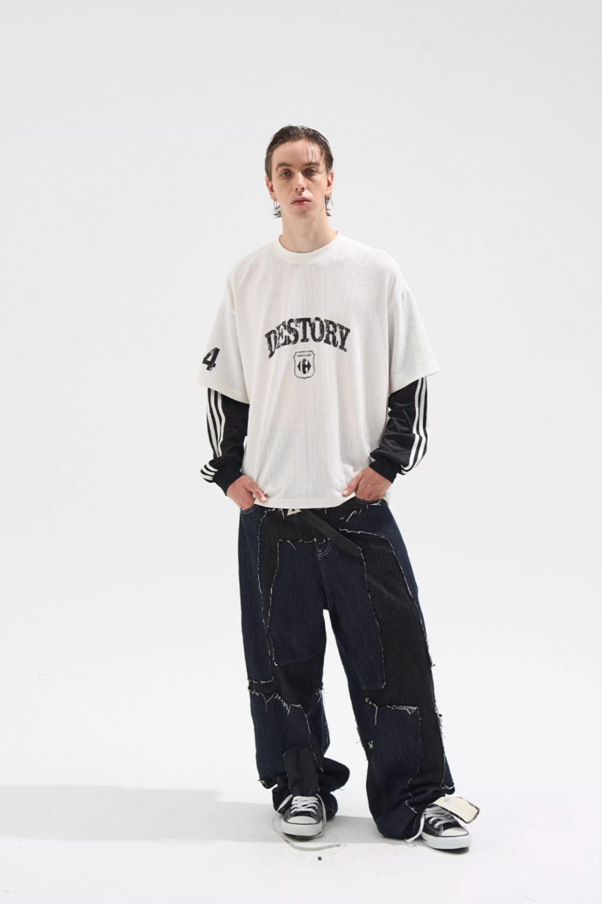 BLIND NO PLAN Layered Waffle and Jersey Long Sleeve Tee