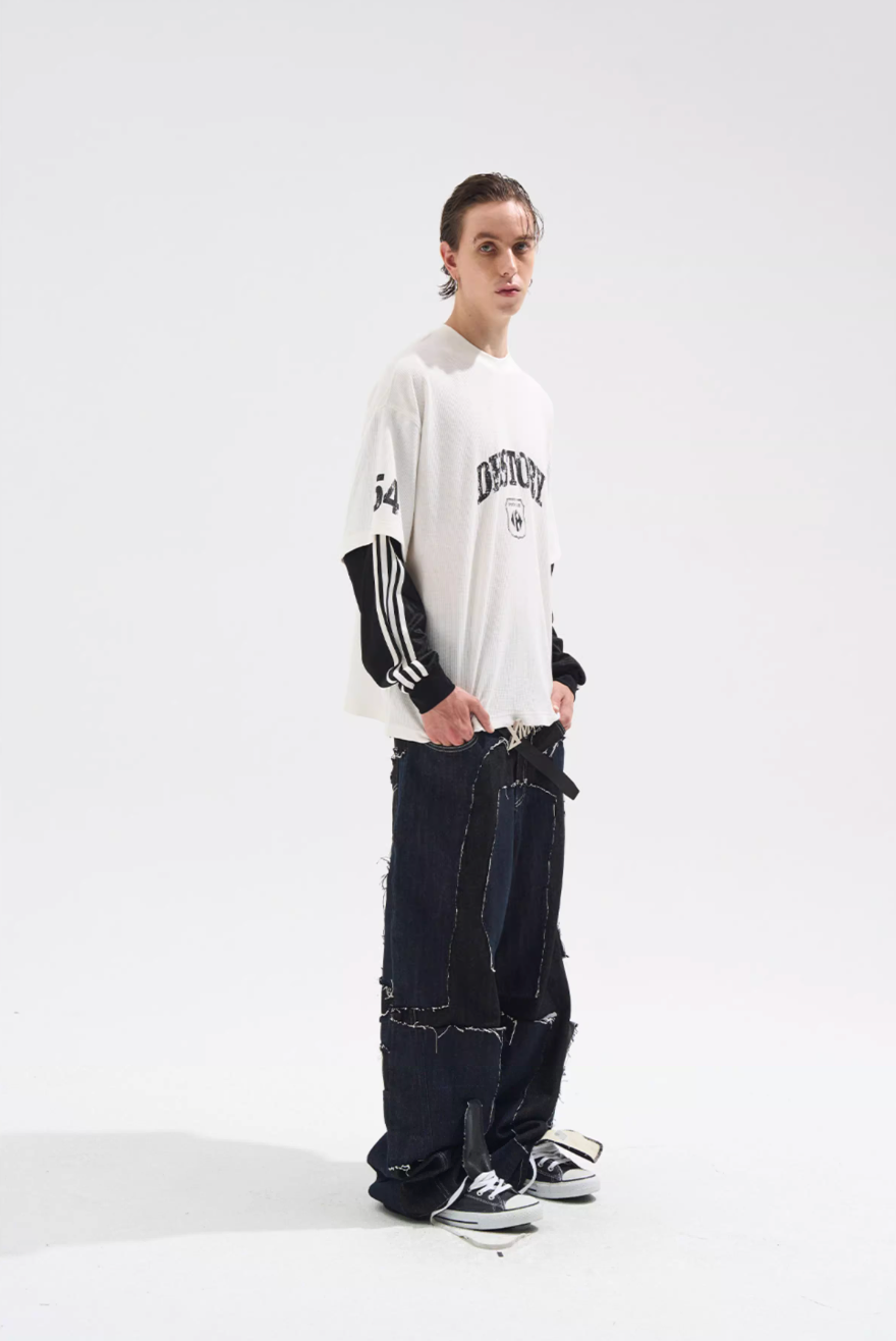 BLIND NO PLAN Layered Waffle and Jersey Long Sleeve Tee