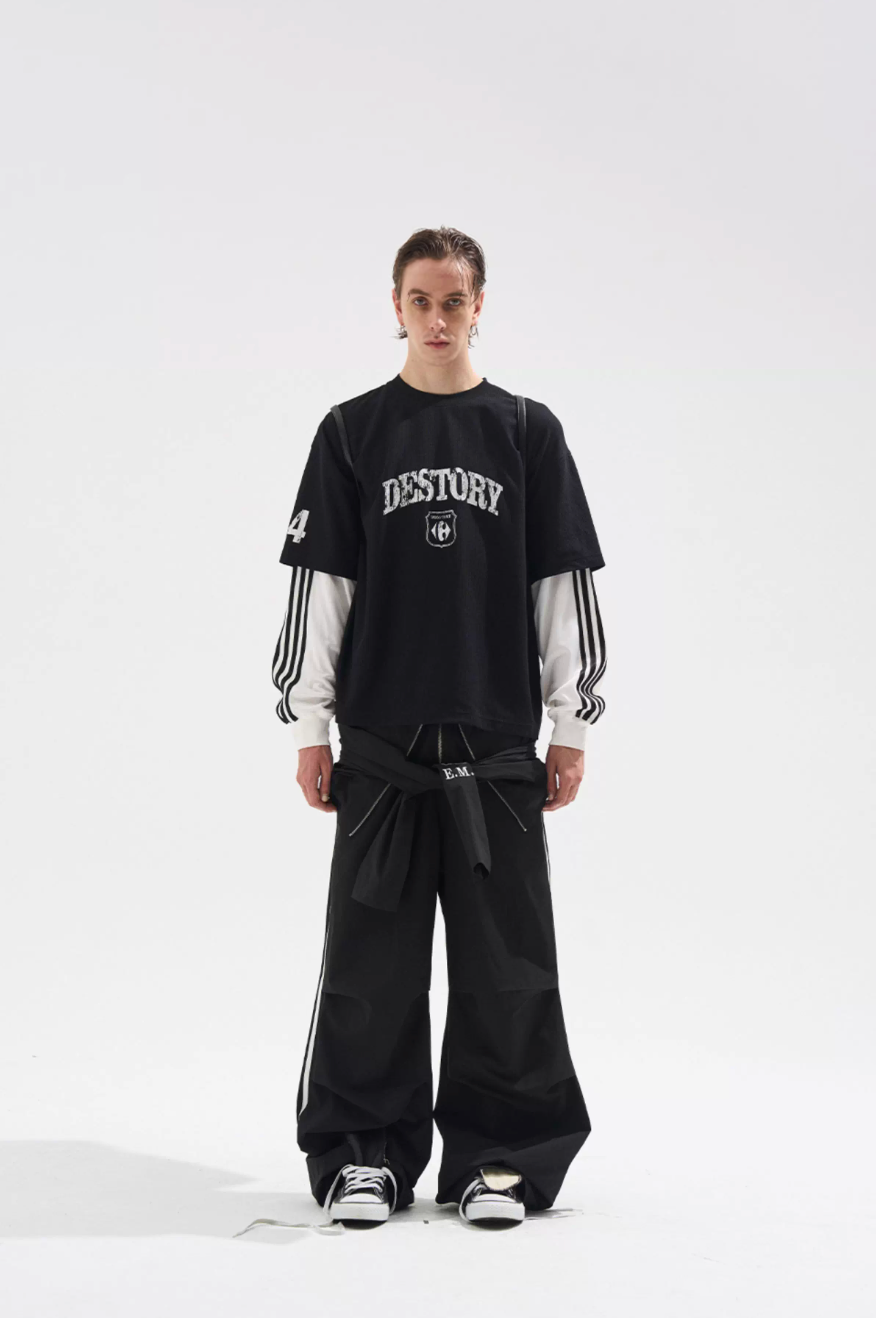 BLIND NO PLAN Layered Waffle and Jersey Long Sleeve Tee