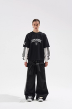 BLIND NO PLAN Layered Waffle and Jersey Long Sleeve Tee