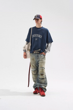 BLIND NO PLAN Layered Waffle and Jersey Long Sleeve Tee