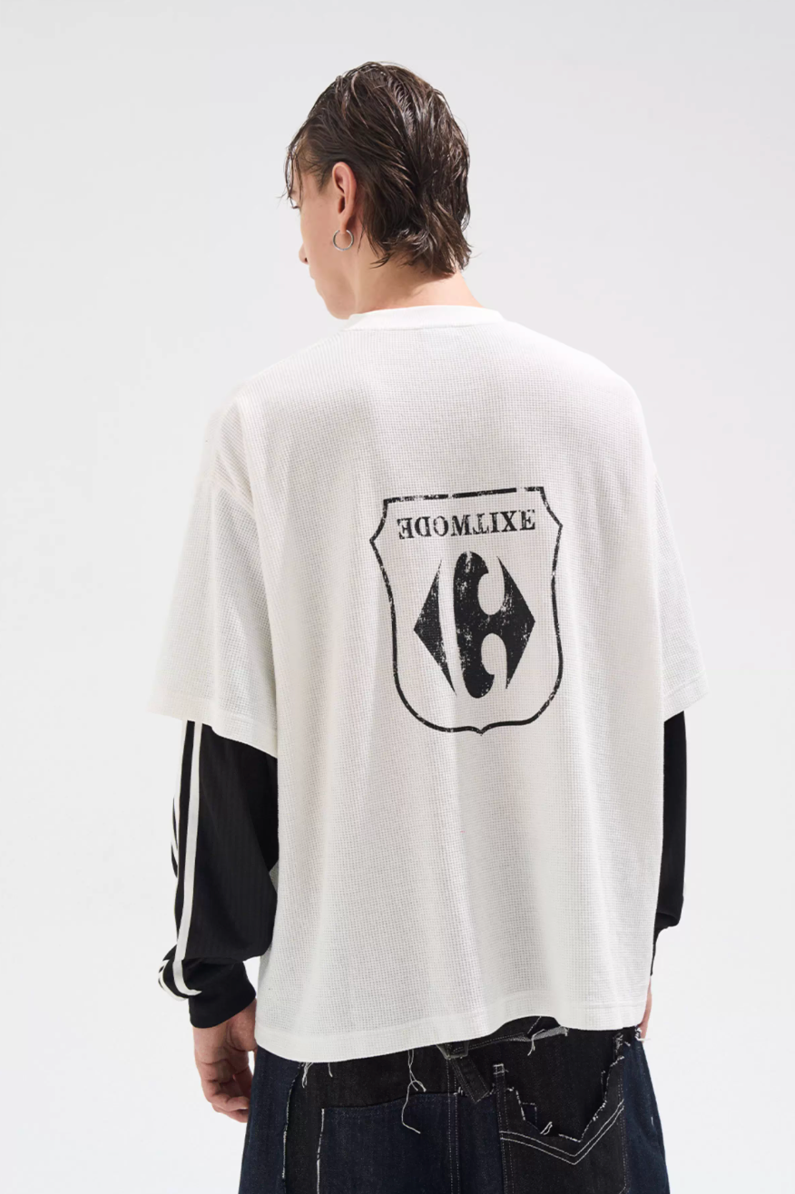 BLIND NO PLAN Layered Waffle and Jersey Long Sleeve Tee