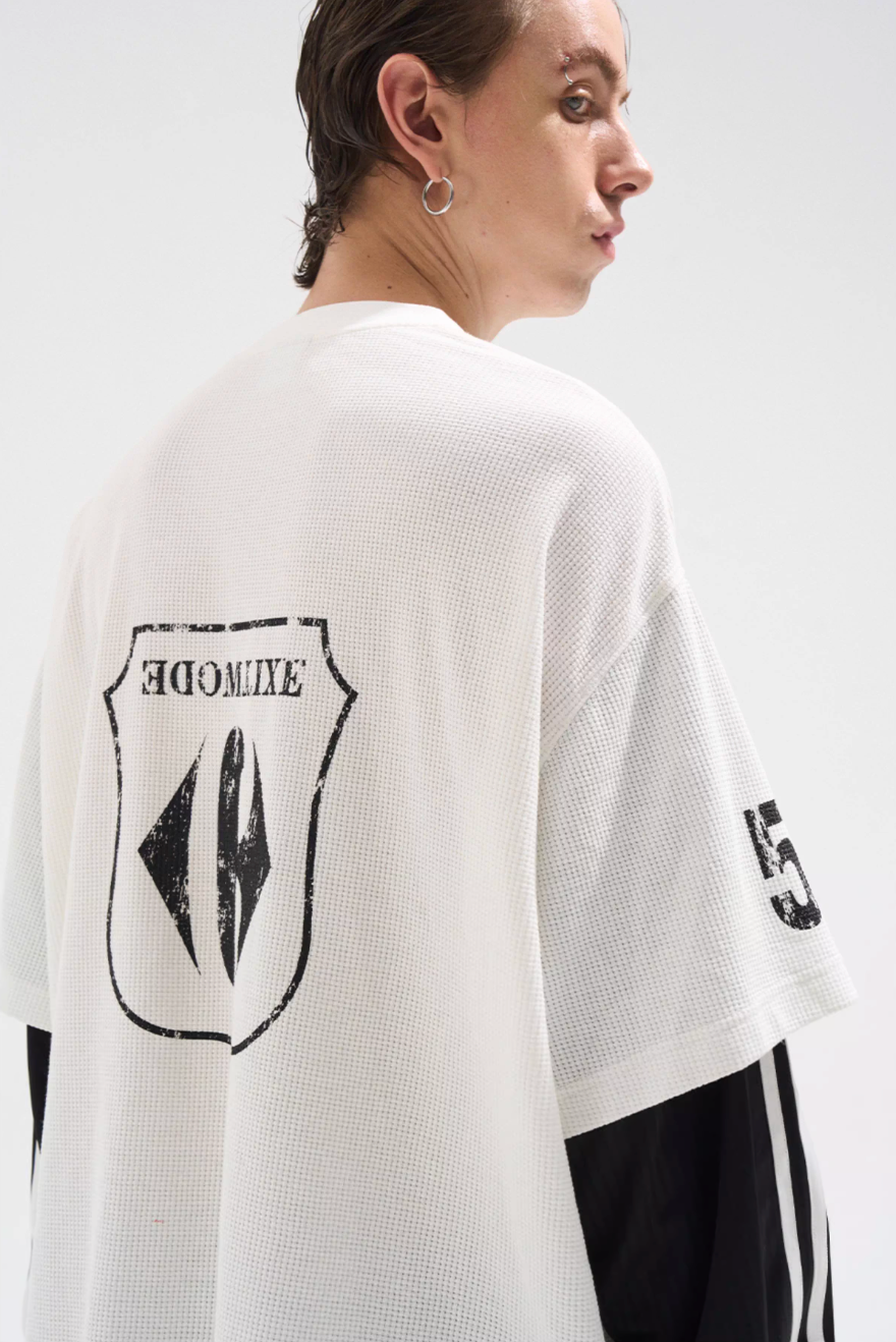 BLIND NO PLAN Layered Waffle and Jersey Long Sleeve Tee