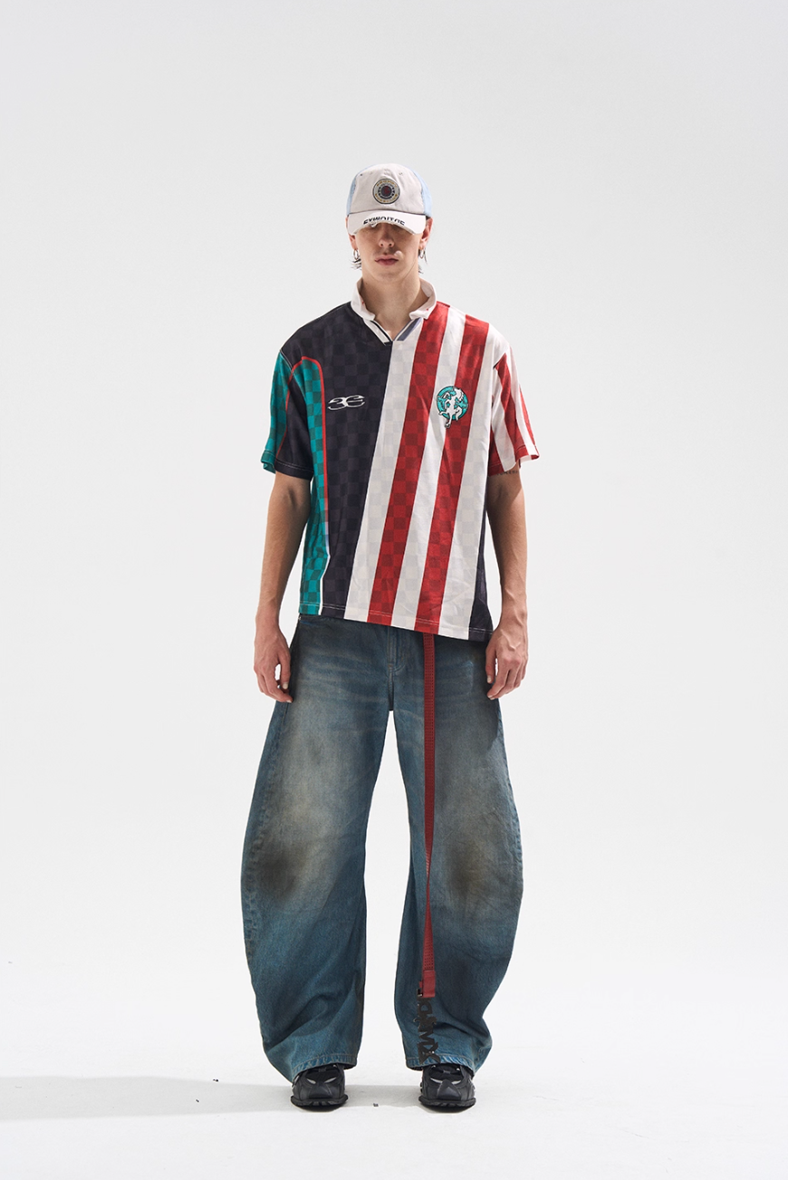 BLIND NO PLAN Digital Print Checkerboard Polo Jersey