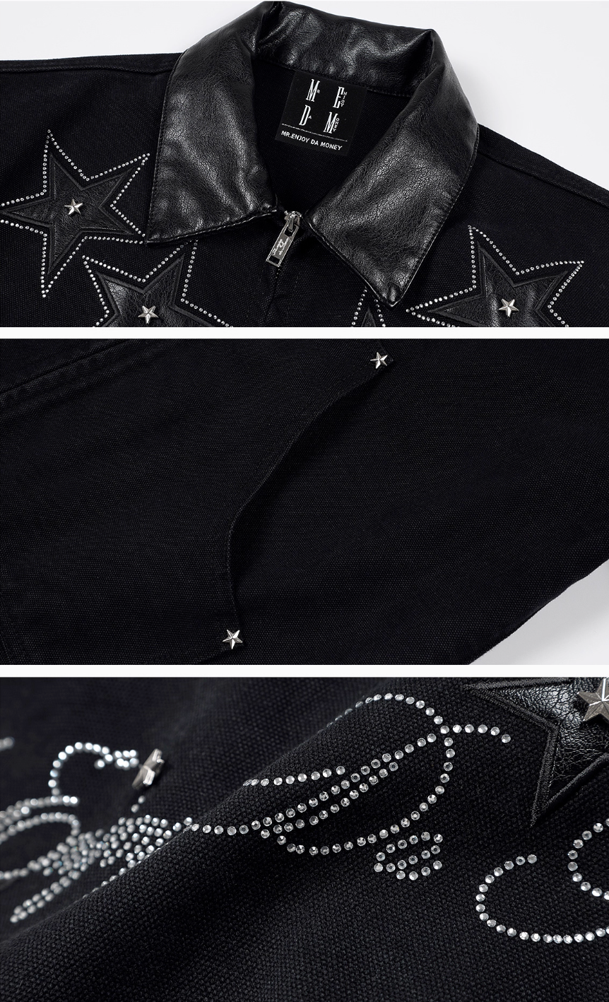 MEDM Star Studded Leather Patch Detroit Jacket