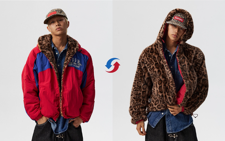 MEDM Reversible Leopard Fur Hooded Track Jacket