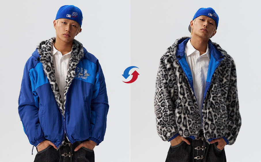 MEDM Reversible Leopard Fur Hooded Track Jacket