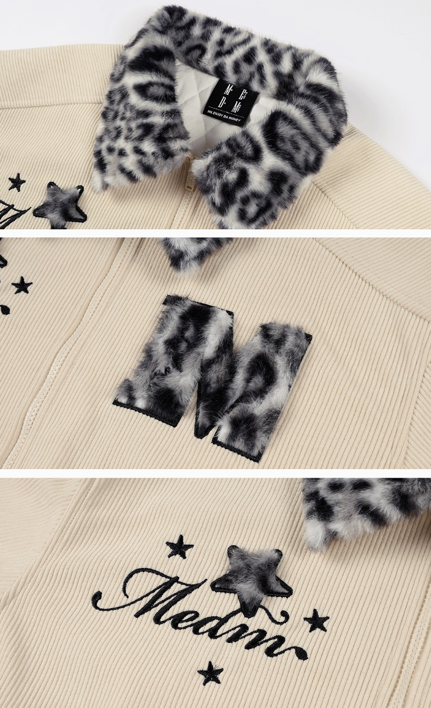 MEDM Leopard Fur Collar Corduroy Jacket