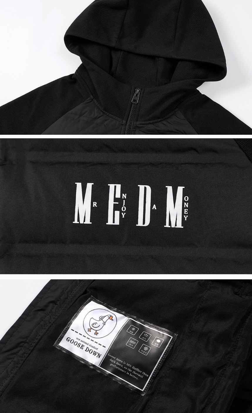 MEDM Patchwork Raglan Sleeve Lightweight Hooded Down Jacket