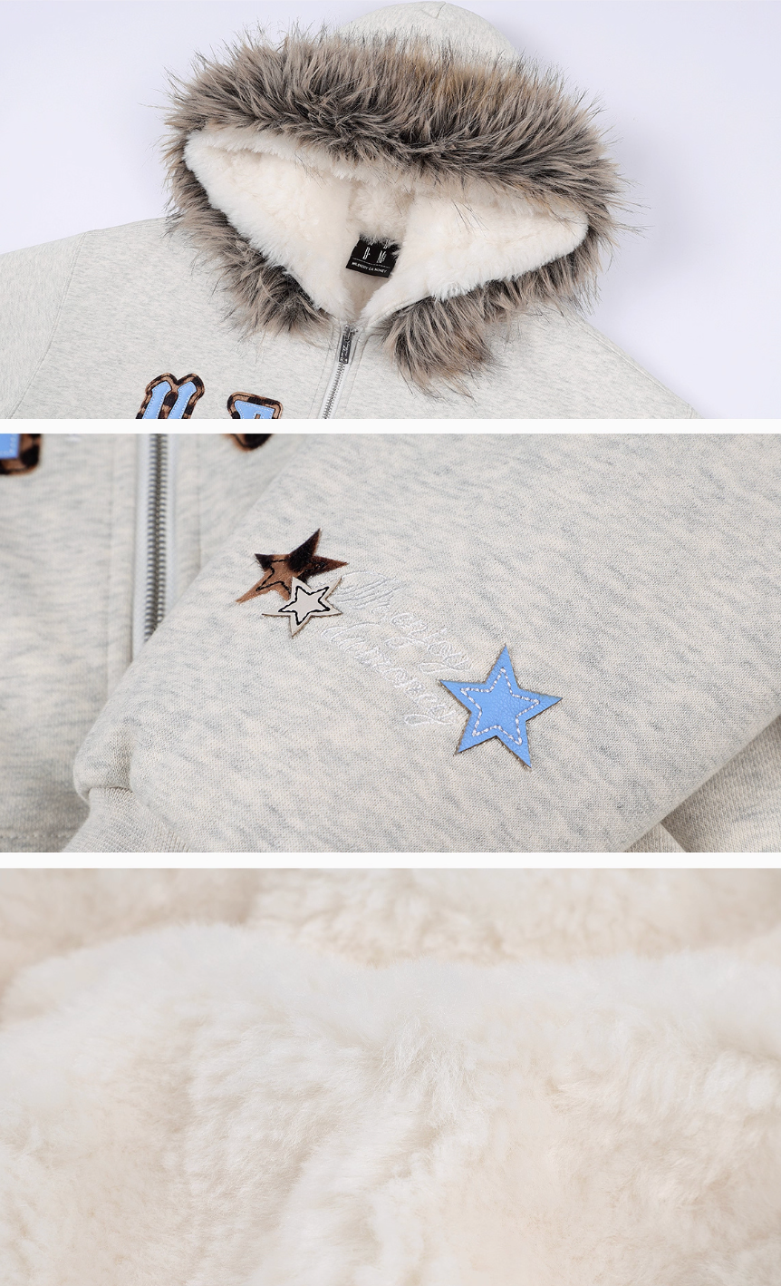 MEDM Faux Fur Lined Hooded Fur Zip Up Jacket