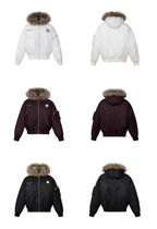 MEDM Silicone Logo Patch Fur Hooded Bomber Jacket