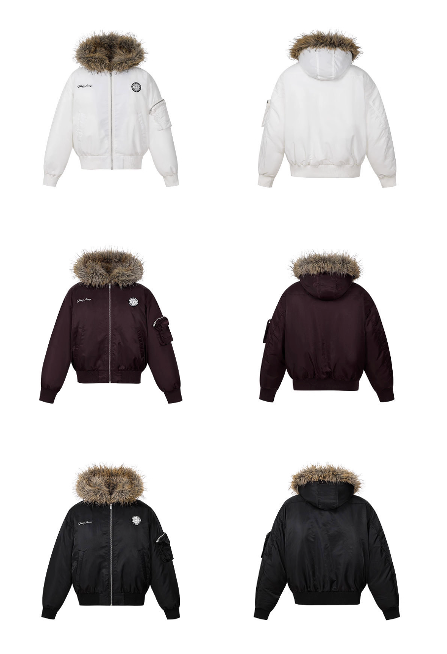 MEDM Silicone Logo Patch Fur Hooded Bomber Jacket