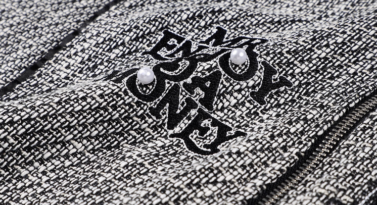 MEDM Pearl Tweed Short Varsity Jacket